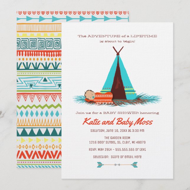 Boy Baby Shower-inbjudan | Boho Chic Inbjudningar (Fram/baksida)