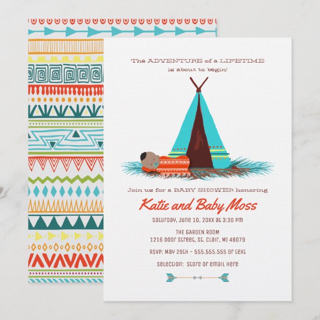 Boy Baby Shower-inbjudan | Boho Chic Inbjudningar (Fram/baksida)