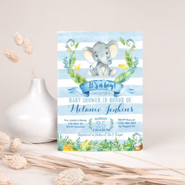 Boy Baby Shower-inbjudan, Elephant Baby Shower Inbjudningar