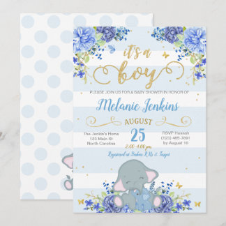 Boy Baby Shower-inbjudan, Elephant Baby Shower Inbjudningar