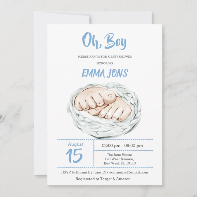 Boy Baby Shower-inbjudan Spara Datumet (Framsida)