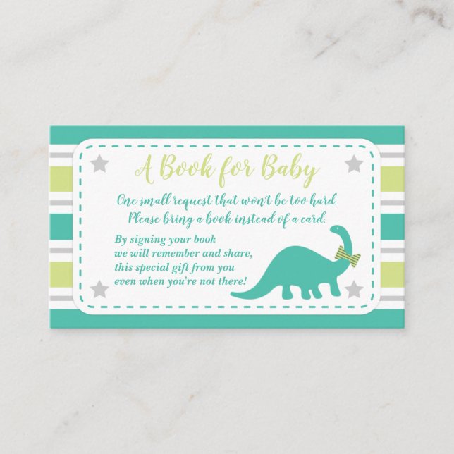 Boy Baby Shower Mint Dinosaur ger ett Bok-kort Tilläggskort (Framsida)