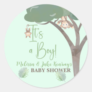 BOY BABY SHOWER, MONKEY BABY SHOWER-klistermärken Runt Klistermärke
