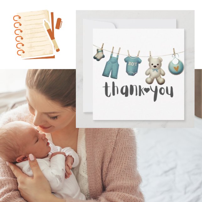 Boy Baby Shower-Nalle, Tack Kort (Skapare uppladdad)