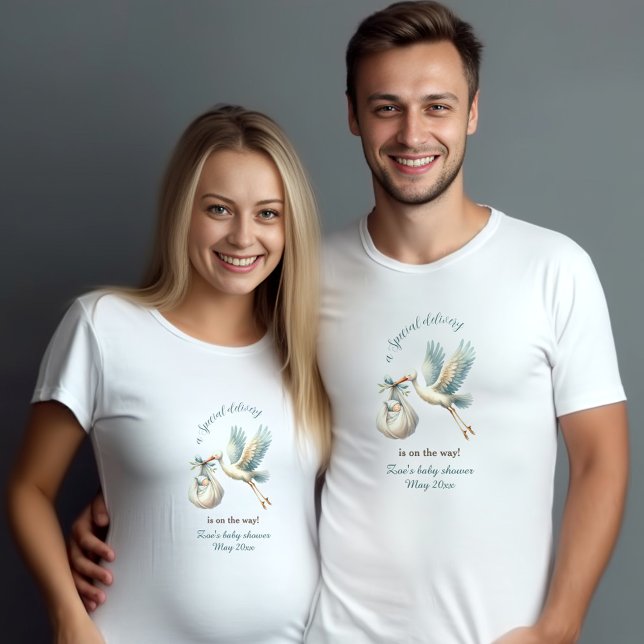 Boy Baby Shower Namn Blue Stork Mamma ska vara T Shirt (Baby Shower Boy Name Blue Stork Special Delivery T-Shirt)