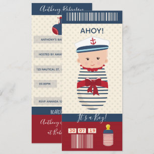 Boy Baby Shower Nautical Boarding Pass Biljett Inbjudningar