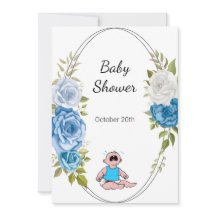 Boy Baby Shower Party Blåa blommor White