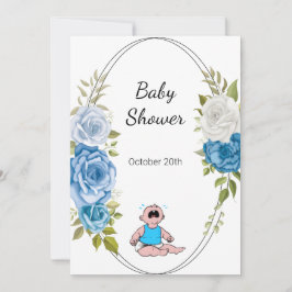 Boy Baby Shower Party Blåa blommor White Inbjudningar