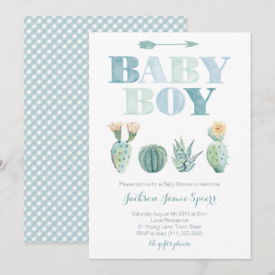 Boy Baby Shower Party med vattenfärgsaccti Inbjudningar