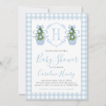 Boy Baby Shower Preppy Gingham Blue