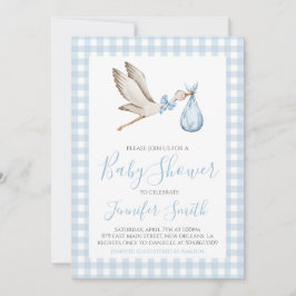 Boy Baby Shower Preppy Southern Blue Stork Inbjudningar