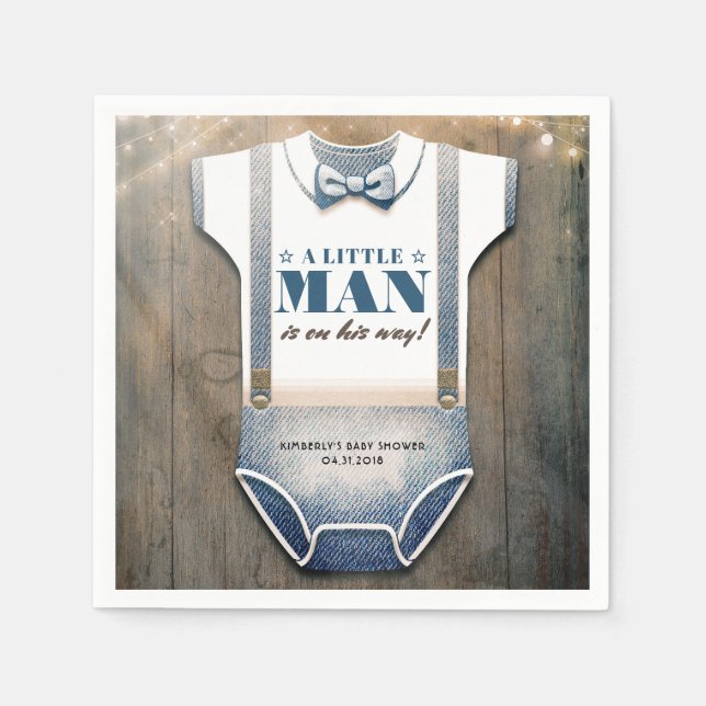 Boy Baby Shower Rustic Land Bodysuite Pappersservett (Framsidan)