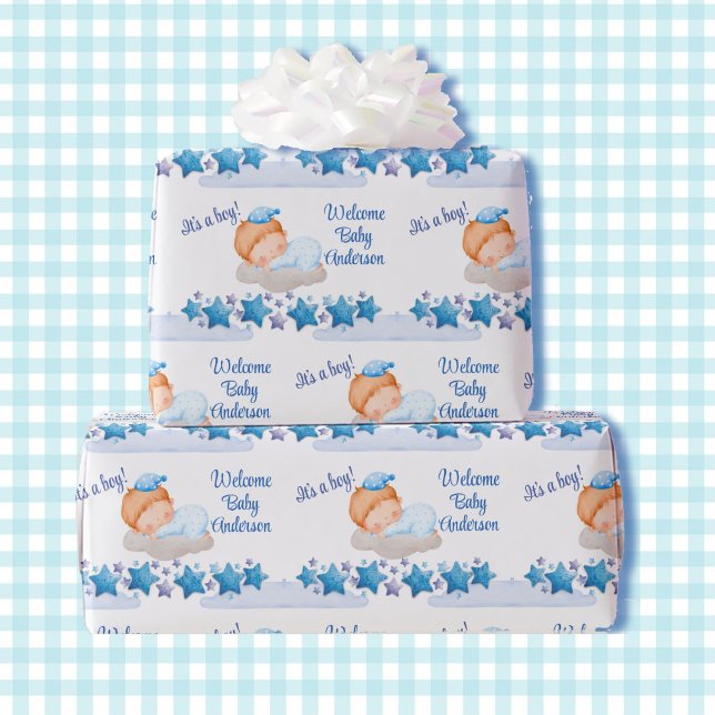 Boy Baby Shower sover på en Cloud Baby Shower Presentpapper (Skapare uppladdad)