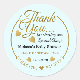 Boy Baby Shower Spread Kärlek Sanitizer Favor Blu Runt Klistermärke