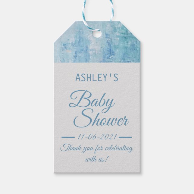 Boy Baby Shower Tack Dusty Blue Navy Favor Presentetikett (Framsidan)