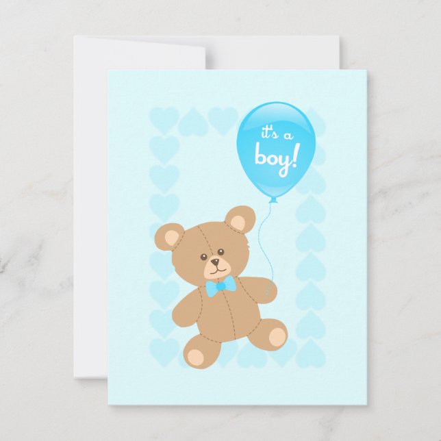 Boy Baby Shower Teddy med Balloon-inbjudan Inbjudningar (Framsida)
