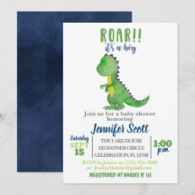Boy Baby Shower Watercolor Dinosaur-inbjudan