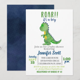 Boy Baby Shower Watercolor Dinosaur-inbjudan Inbjudningar