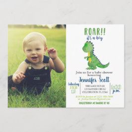Boy Baby Shower Watercolor Dinosaur Photo Inbjudan
