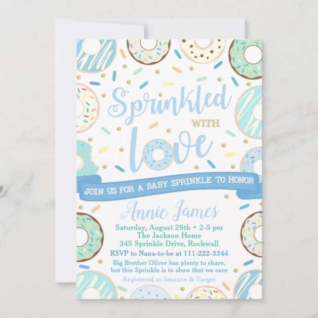 Boy Baby Sprinkle-inbjudan Donut Baby Sprinkle Inbjudningar (Framsida)