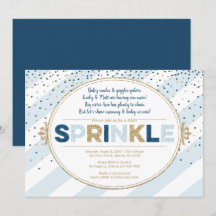Boy baby sprinkle inbjuden marinblå guld rand