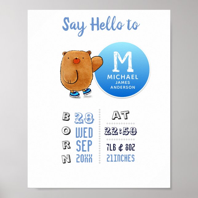 BOY BABY STATS Birth Details Notice Keepsaké Poster (Framsidan)