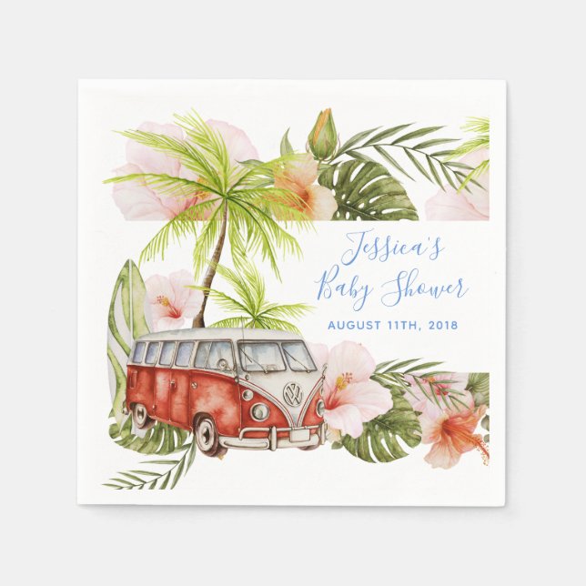 Boy Baby Surfboard Tropical Beach Shower Napkins Pappersservett (Framsidan)