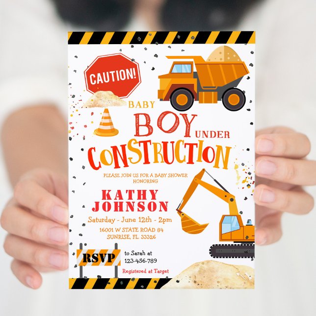 Boy Baby under Construction Baby Shower-inbjudan Inbjudningar (Skapare uppladdad)