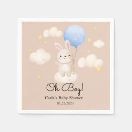 Boy Balloon Cute Brown Bunny Baby Shower Pappersservett