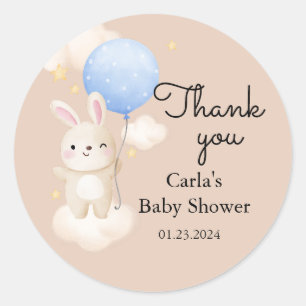 Boy Balloon Cute Brown Bunny Baby Shower Runt Klistermärke