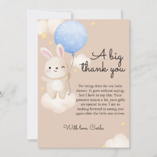 Boy Balloon Cute Brown Bunny Baby Shower Tack Kort