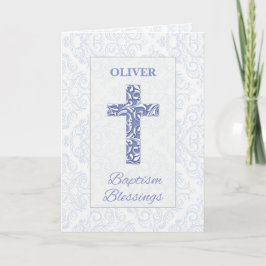 Boy Baptism Blessings Blue Kor Damask Swirls Kort