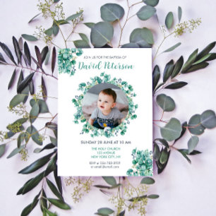 Boy Baptism Blommigt Teal Blue WAN Investigation Inbjudningar