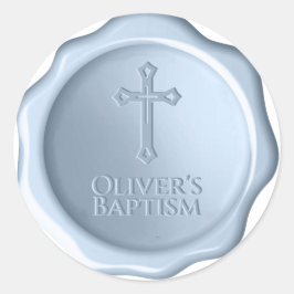 Boy Baptism Dusty Blue Vax Seal Embossed Kor Runt Klistermärke