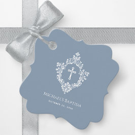 Boy Baptism Dusty Blue White Kor Vapensköld Elegan Gåvor Etiketter