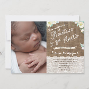 Boy Baptism First Birthday, Bautizo Primer Añito Inbjudningar