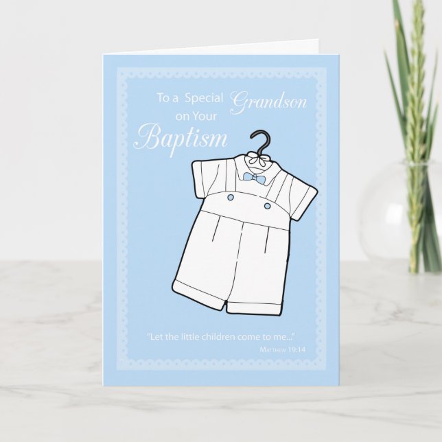 Boy Baptism Grattiss Blue med White Outfit Kort (Framsida)