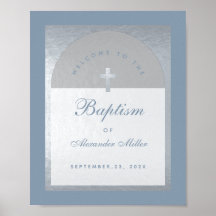 Boy Baptism Silver Arch Dusty Blue Välkomsttecken