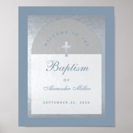 Boy Baptism Silver Arch Dusty Blue Välkomsttecken Poster