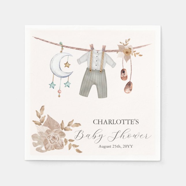 Boy Barnkläders Boho Baby Shower Napkins Pappersservett (Framsidan)