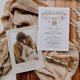 Boy Barnkläders Boho Neutralt Tone Baby Shower Inbjudningar