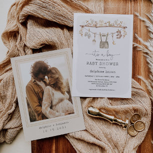 Boy Barnkläders Boho Neutralt Tone Baby Shower Inbjudningar