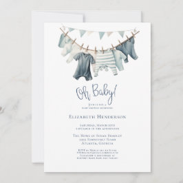 Boy Barnkläders Clothesline Boy Baby Shower Inbjudningar