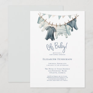 Boy Barnkläders Clothesline Boy Baby Shower Inbjudningar
