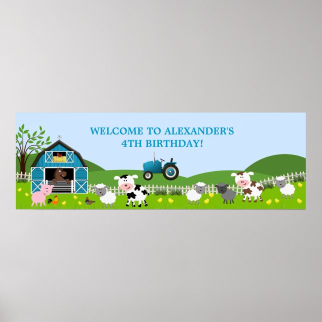 Boy Barnyard Boskap Birthday Banner Poster (Framsidan)