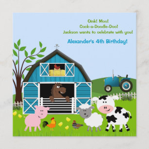 Boy Barnyard Boskap Birthday Investigations Inbjudningar