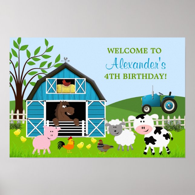 Boy Barnyard Boskap Birthday Poster (Framsidan)