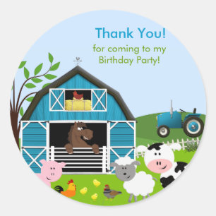 Boy Barnyard Boskap Födelsedagsfest Sticker Runt Klistermärke