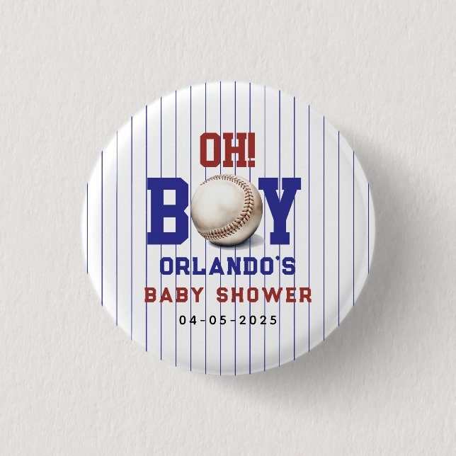 Boy Baseball Baby Shower | Cute Sports Party Knapp (Framsida)