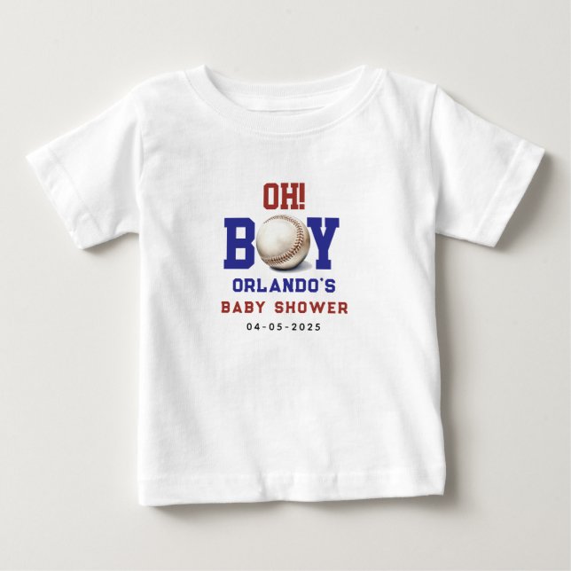 Boy Baseball Baby Shower | Cute Sports Party T Shirt (Framsida)